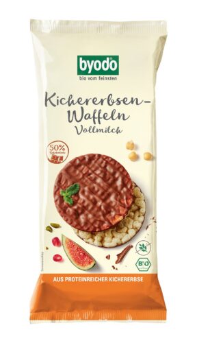 WAFLE Z CIECIERZYCY Z MLECZNĄ CZEKOLADĄ BEZGLUTENOWE BIO 65 g - BYODO