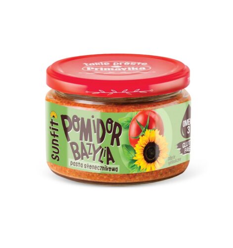 PASTA SŁONECZNIKOWA Z POMIDORAMI I BAZYLIĄ BEZGLUTENOWA 180 g - PRIMAVIKA