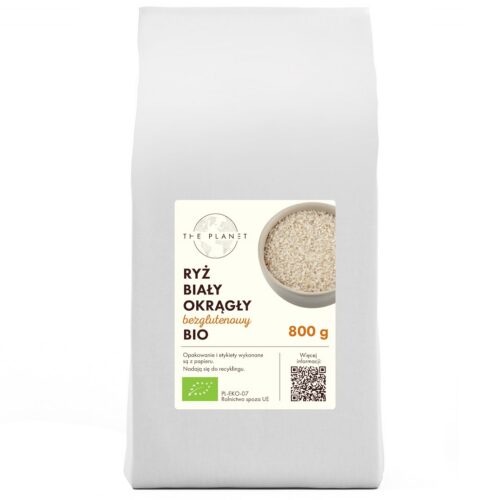 RYŻ BIAŁY OKRĄGŁY BEZGLUTENOWY BIO 800 g - THE PLANET
