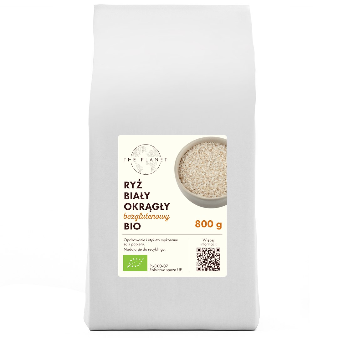 RYŻ BIAŁY OKRĄGŁY BEZGLUTENOWY BIO 800 g - THE PLANET
