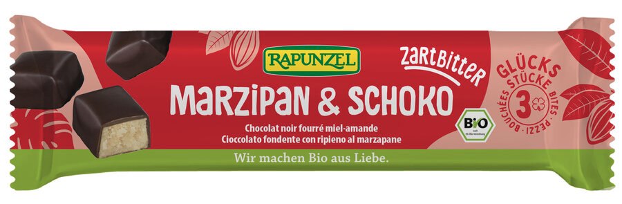 BATONIKI MARCEPANOWE Z MIODEM W CZEKOLADZIE GORZKIEJ BIO 50 g - RAPUNZEL