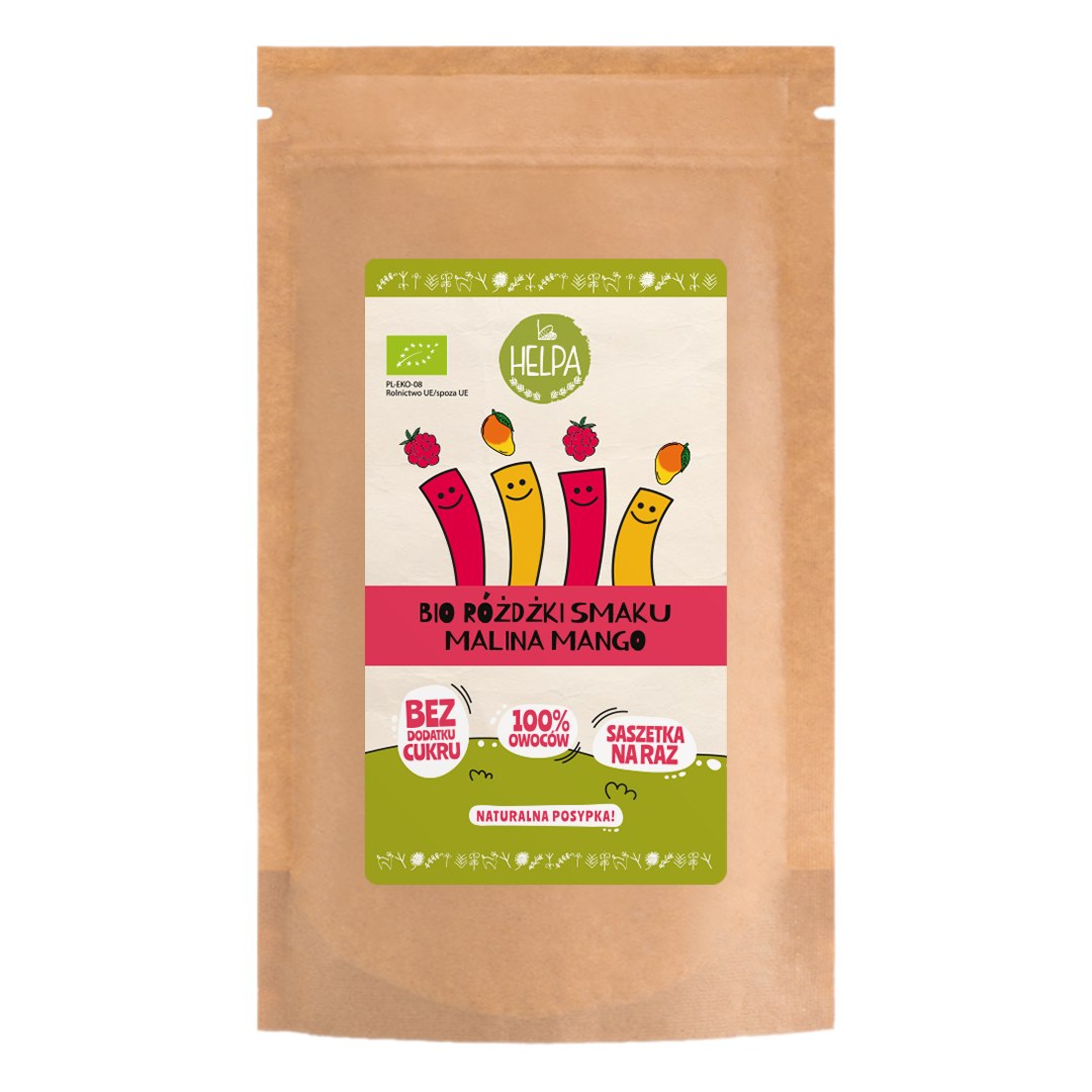 RÓŻDŻKI SMAKU MIX MALINA - MANGO (LIOFILIZOWANE OWOCE) BIO (10 x 2 g) 20 g - HELPA